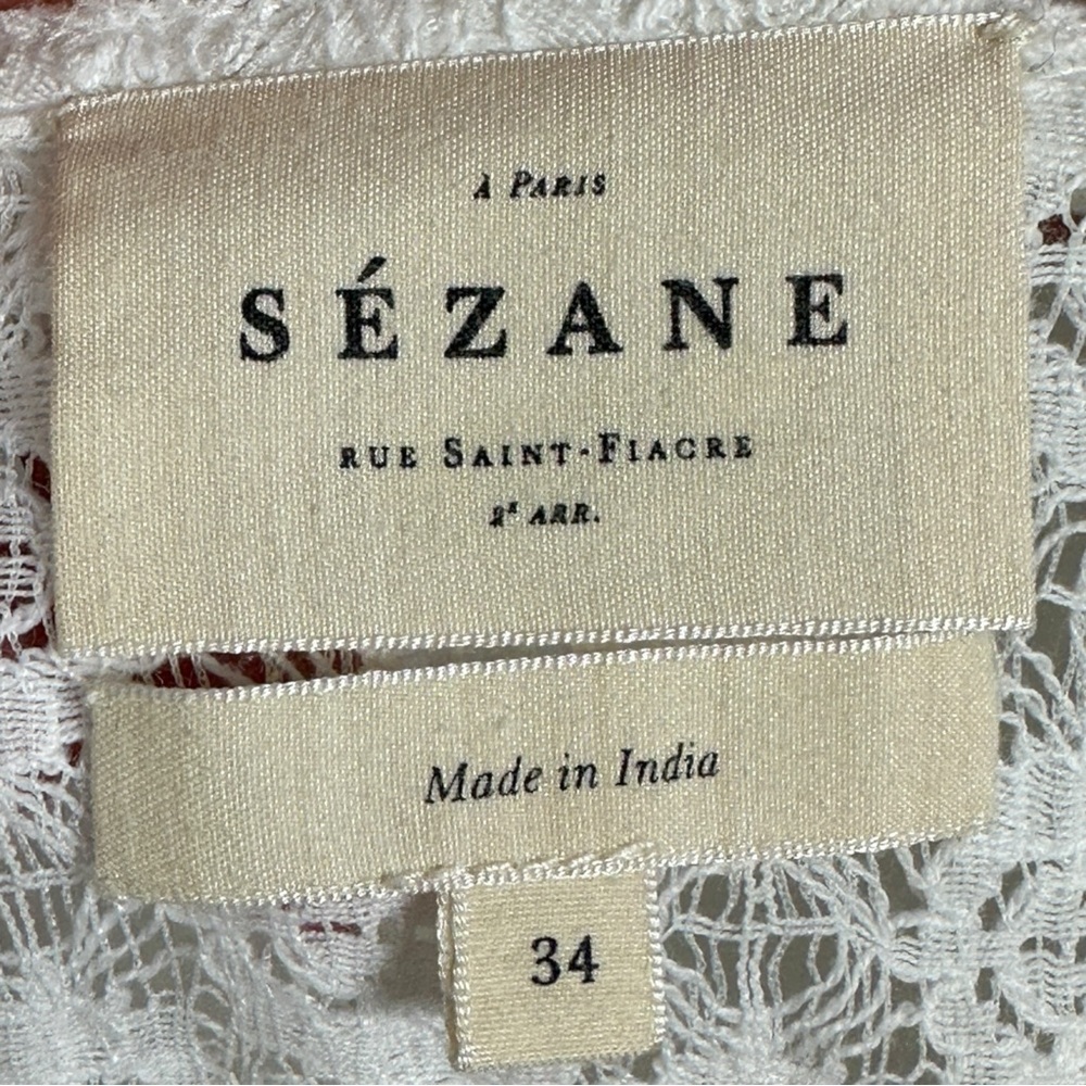 Sezane Leonora Blouse Ecru White Size 34 French US 2 V-Neck Ruffle Sheer Lace - Picture 4 of 14